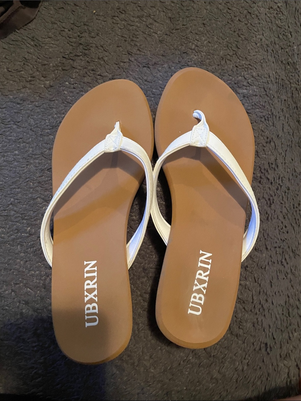 Women's White Strap Tan Footbed Flip Flops